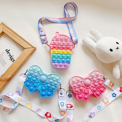 fashion new bubble puzzle decompression children's messenger bag's discount tags