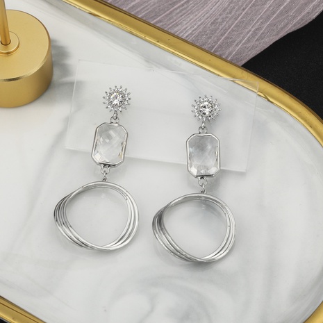 classic big multi-layer circles pendent diamond copper earrings NHIK518099's discount tags
