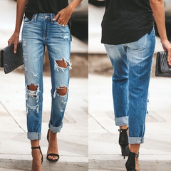 nouveau jean slim stretch taille haute déchiré pour femmes