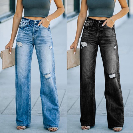 new style ripped hole denim wide leg pants trousers women's discount tags