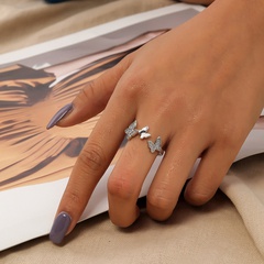 simple micro-inlaid zircon adjustable opening copper ring women
