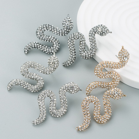 fashion atmosphere exaggerated creativity full rhinestone snake-shaped earrings's discount tags