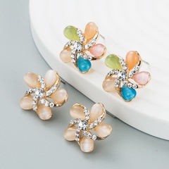 fashion trend alloy rhinestone flower earrings Korean simple opal earrings
