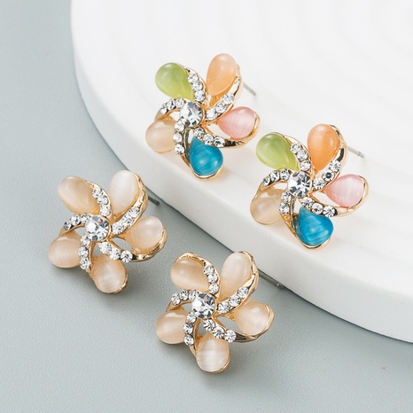 fashion trend alloy rhinestone flower earrings Korean simple opal earrings NHLN509288's discount tags