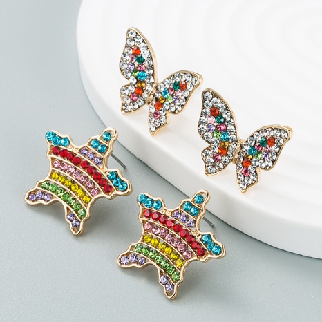 fashion trend alloy rhinestone colored butterfly five-pointed star earrings NHLN509289's discount tags