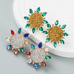 fashion brand new design alloy rhinestone-studded sunflower earrings