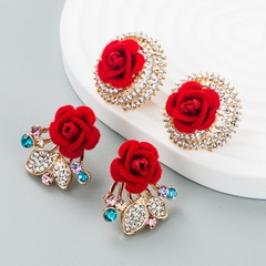 European and American fashion rose alloy rhinestone earrings