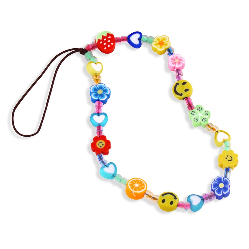 Smiley face fruit flower heartshaped beaded wristband lanyard soft ceramic mobile phone chain