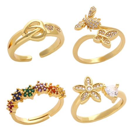 Fashion inlaid color zircon flower ring female simple personality butterfly bee opening copper rings  NHAS509311's discount tags