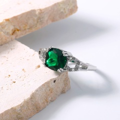 simple style green zircon ladies copper ring light luxury big gem ring