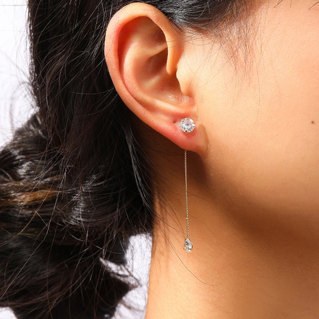 Simple golden diamond earrings elegant white zircon earrings female's discount tags