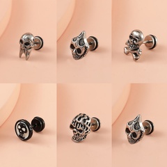 Gothic personality retro skull earrings European and American stainless steel piercing jewelry