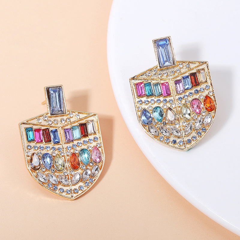 European and American new creative shield shape alloy diamond earrings wholesale