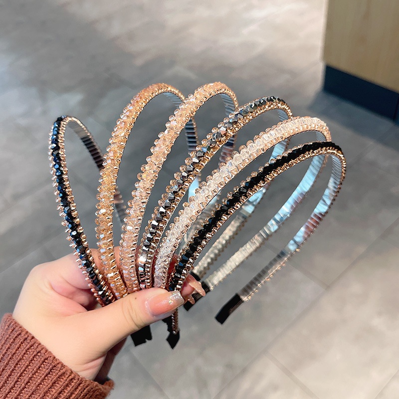 Korean Simple Headband Double Pearl Rhinestone Sweet Hair Hoop Wholesale