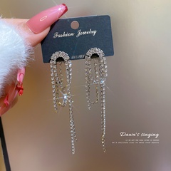 claw chain silver full rhinestone temperament hanging tassel gorgeous stud earrings