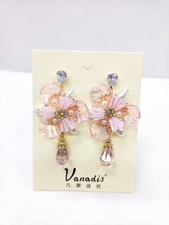 Korean flower crystal earrings niche design patchwork series earrings accessories