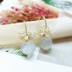 Korean new opal flower zircon earrings temperament design earrings