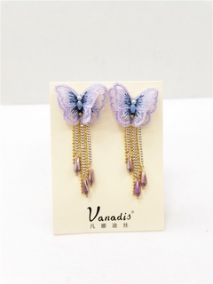 Korean embroidery butterfly tassel retro luxury fairy earrings long earrings crystal