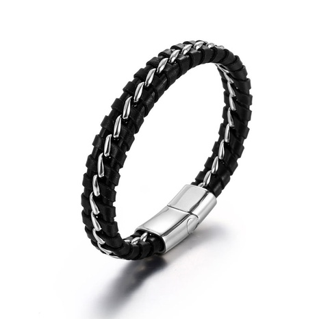 Korean titanium steel braided leather bracelet men's bracelet's discount tags
