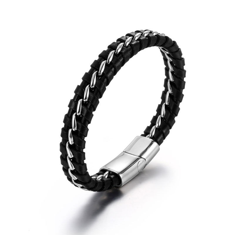 Korean titanium steel braided leather bracelet mens bracelet