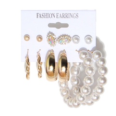 European and American pearl crystal circle earrings 6 pairs set earrings