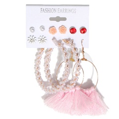 European and American 6 pairs of earrings set Bohemian daisy tassel pearl earrings