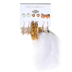 Europe and the United States 6 pairs of geometric rhinestone earrings feather flower earrings