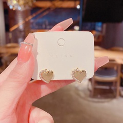 Korean new simple little peach heart earrings copper zircon earrings
