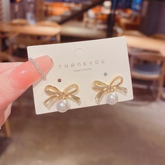 Korean new simple geometric bow pearl copper earrings wholesale