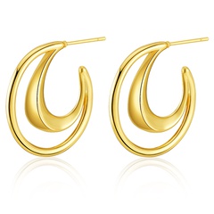 European and American C-shaped smooth circle copper plated 18K real gold geometric earrings