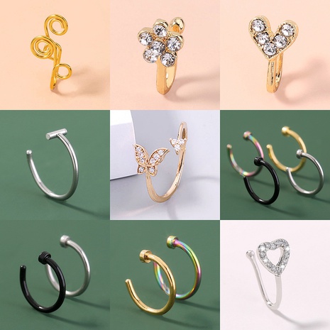 European and American cross-border simple fashion popular creative U-shaped nose clip earrings fake nose ring personalized street jewelry in stock's discount tags