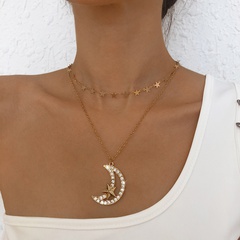 European and American style moon pendant geometric glass diamond star necklace