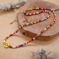 bohemia rainbow glass rice beads handmade beaded yellow smiley face necklace