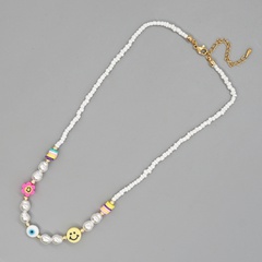 new imitation pearl white glass rice beads handmade beaded yellow smiley face necklace