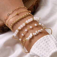 Fashion White Beaded Six Layer Bracelet Metal Geometric Bracelet Set