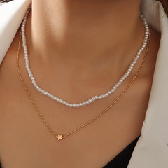 Perlen Metallkette Doppelschicht Halskette Schmuck