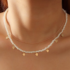 European and American tassel heart pearl double necklace