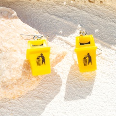 Fashion creative funny yellow trash can earrings exaggerated resin earrings