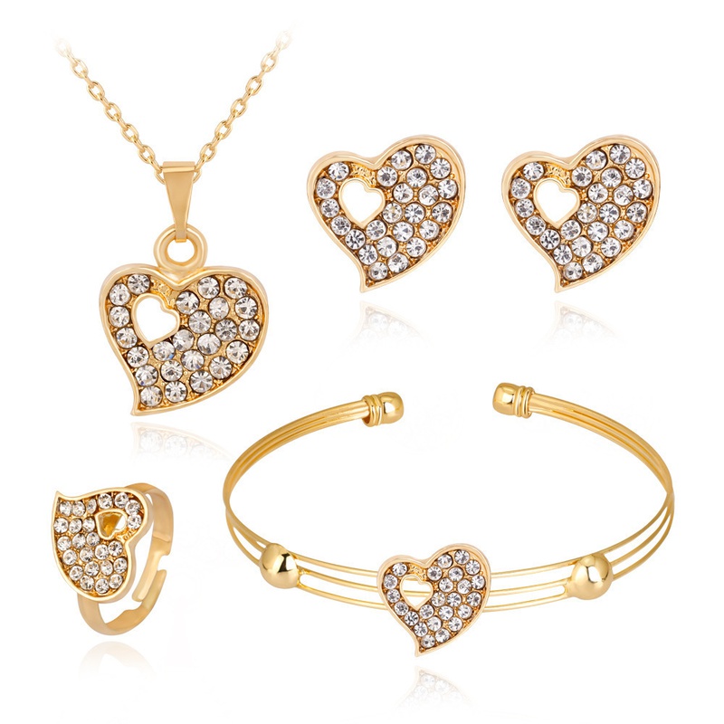 Ensemble de bijoux en cristal incrust de coeur rtro anneau bracelet collier boucles d39oreilles bijoux en quatre pices