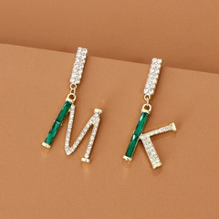 Boucles d'oreilles coréennes rétro pleines de diamant vert MK lettre strass mode exquise dames
