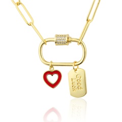 New Product Tag Heart Combination Pendant Copper Gold-plated Necklace