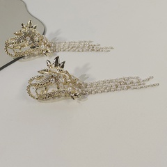 Retro clip metal pearl tassel shark clip Korean headdress rhinestone hairpin