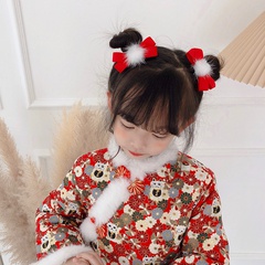 2021 new cute red hairy rubber band hair rope children's baby hairpin