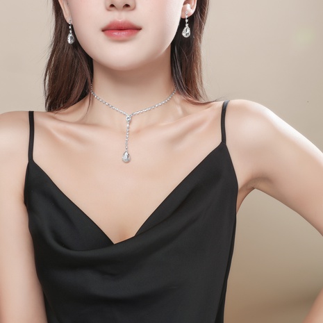 Women's Fashion Water Drop Long Pendent Necklace Earrings Set's discount tags