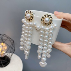 Exaggerated Pearl Long Tassel Flower Design Earrings Elegant Ear Jewelry