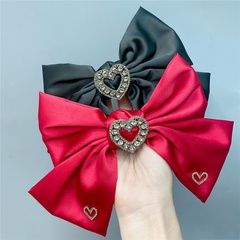 Diamond Love Big Bow Hairpin Satin Spring Clip Bridal Headdress Red Hairpin