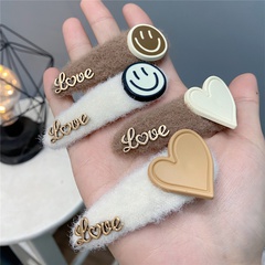 love smiley face color matching letter hairpin plush imitation mink cute BB clip