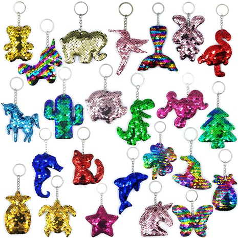 reflective fish scale sequin fashion lady bag cartoon animal plant pendant keychain's discount tags