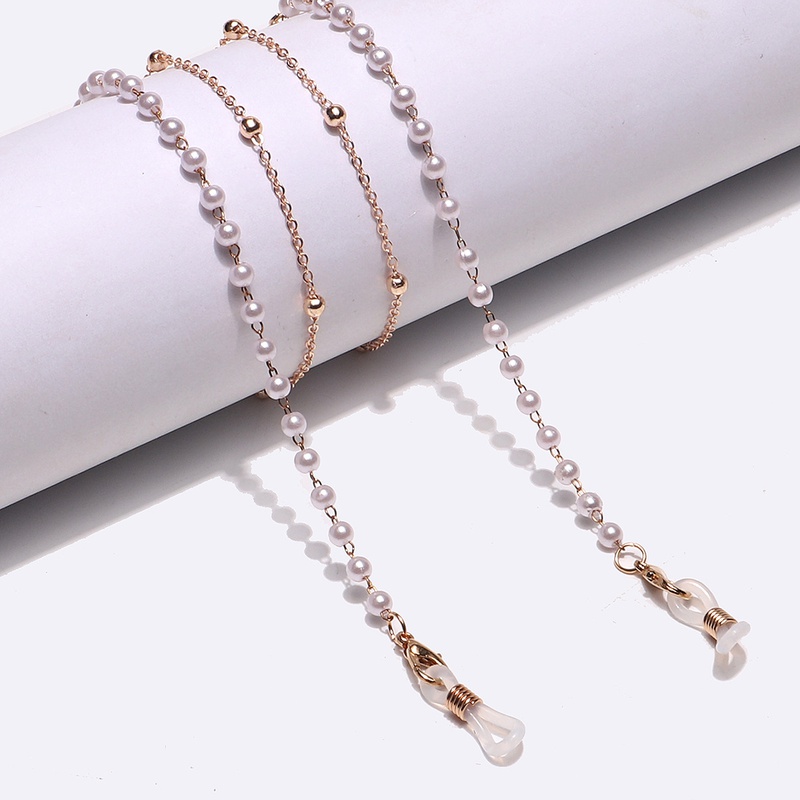 glasses chain golden pearl clip bead glasses chain metal