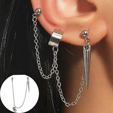 new creative simple cross-border jewelry earrings long chain point cone ear clip's discount tags